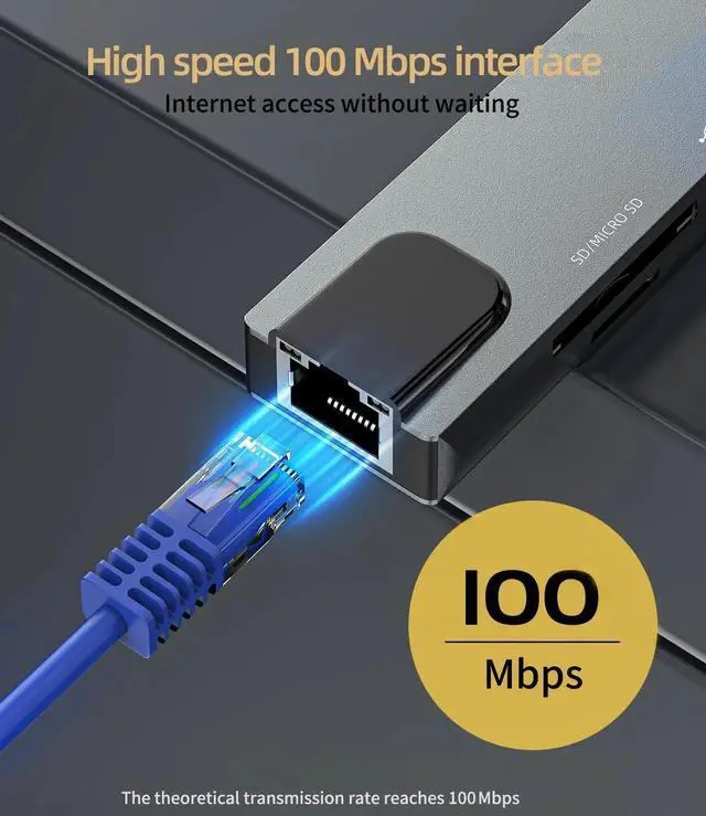 Alt view image 4 of 7 - WISDUM 8 in1 USB C Hub to Adapter RJ45 100mbps Laptop Docking Station Splitter, for Multiport Adapter for Dell HP MacBook pro iPhone15 Pro Max iPad Pro Air SD TF RJ45 USB Extender Hub PD