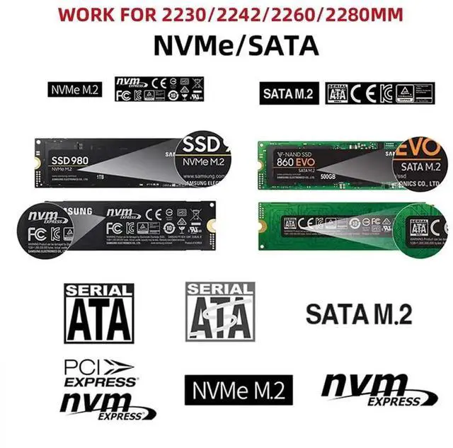 Alt view image 2 of 7 - WISDUM M.2 NVME SATA SSD Enclosure Adapter, 10Gbps Aluminum USB 3.1 Gen 2 Type C External Enclosure for M.2 NVMe PCIE & SATA M-Key / B+M Connectors SSDs of Sizes 2230 2242 2260 2280d