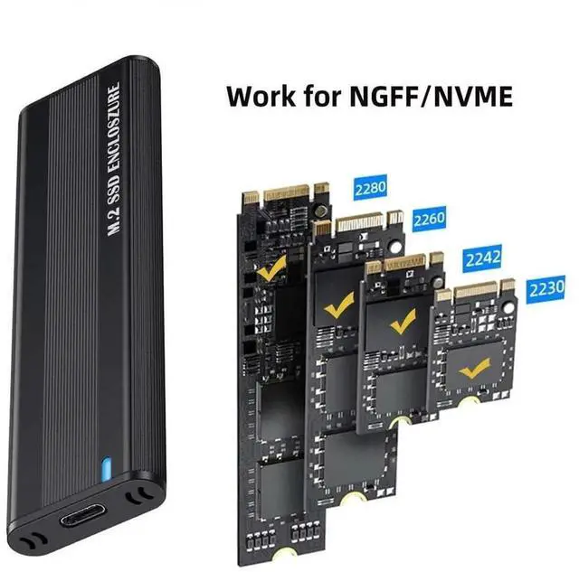 Alt view image 3 of 7 - WISDUM M.2 NVME SATA SSD Enclosure Adapter, 10Gbps Aluminum USB 3.1 Gen 2 Type C External Enclosure for M.2 NVMe PCIE & SATA M-Key / B+M Connectors SSDs of Sizes 2230 2242 2260 2280d
