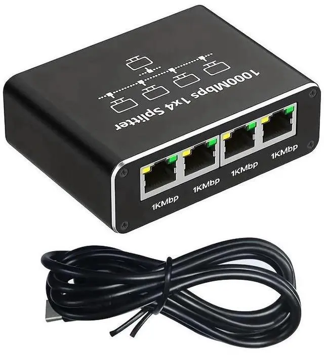 Alt view image 5 of 7 - WISDUM Ethernet Switch 1 to 4 High Speed 1000Mbps, Ethernet switch with power cord for Cat5/5e/6/7/8 cables Network switch Ethernet hub for connecting up to 4 devices