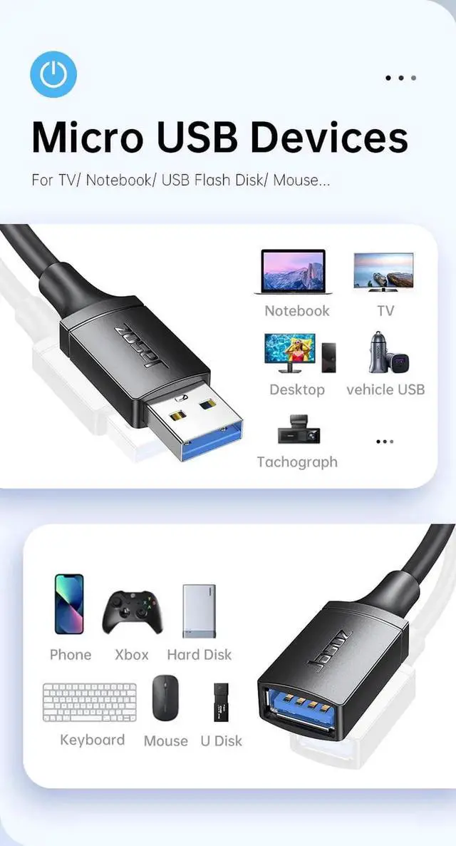 Alt view image 6 of 7 - WISDUMUSB3.0 2.0 Extension Cable, (2 Pack 1.64FT) USB 3.0 Extension Cable Male to Female, USB Extender Up to 5Gbps Transfer Rate Fast Data Transfer Compatible USB Keyboard,Mouse,Flash Drive,Hard Drive