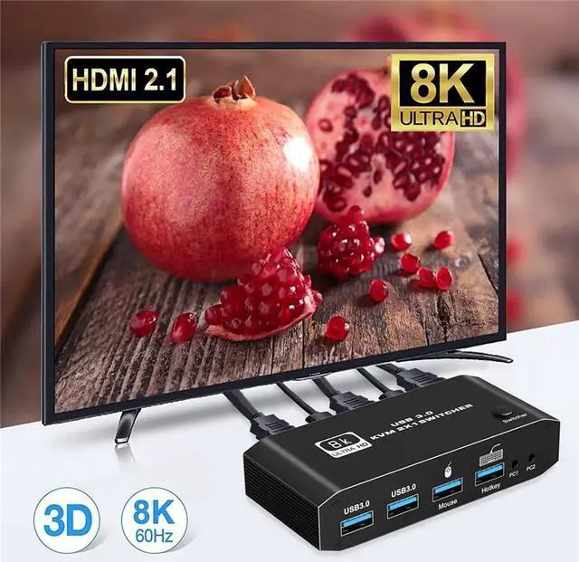 Alt view image 5 of 7 - 2023 Best HDMI 2.1 KVM Switch 4K 120Hz HDMI USB KVM Switch Dual Port USB HDMI 2.1 Switcher 2X1 4K 60Hz 8K 60Hz 2 PC 1 Monitor