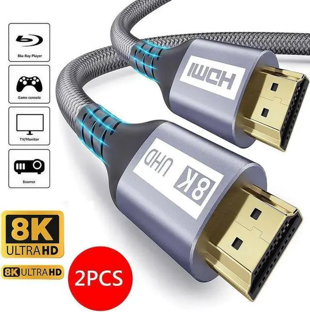 Main image of WISDUM 8K HDMI Cable Ultra High-Speed 2.1 Cable- 10ft 2-Pack - 48Gbps with eARC, 8K at 60Hz for Superior Video and Sound Quality - HDMI Cable for Monitor, Smart TV, Xbox, PS5, and Apple TV