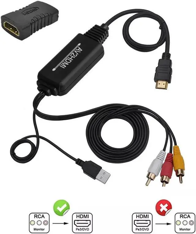 Main image of WISDUM RCA to HDMI Converter,RCA to HDMI Cable, AV 3RCA CVBS Composite Audio Video to 1080P HDMI Adapter Supporting PAL NTSC for PC Laptop Xbox PS3 PS4 TV STB VHS VCR Camera DVD Etc(Female to Male)