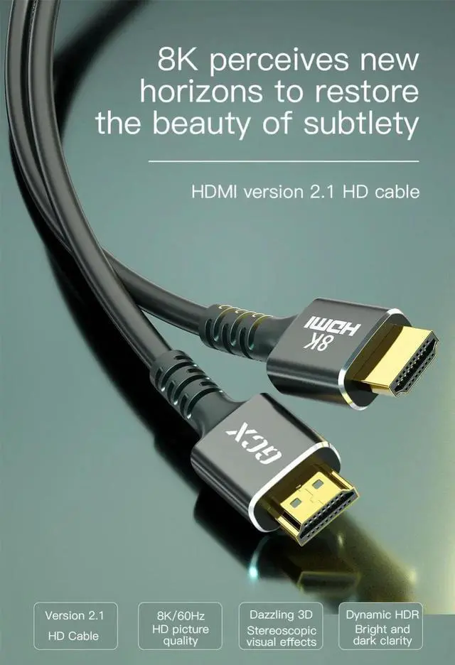 Alt view image 2 of 7 - 2-Pack 3.3FT 8k 60Hz/ HDMI HD Cable, Version 2.1 48Gbps 4K 120Hz For PS3/4/5 TV PC Monitor Connecting Cable HDMI Cable HD Data Cable 3.3 ft.