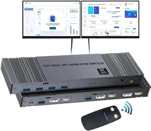 Main image of WISDUM 2x2 HDMI DP KVM switch 4K 144Hz Dual Monitor Extended Display 8K USB KVM Switcher 2 in 2 out for 2 Computers 2 Monitors