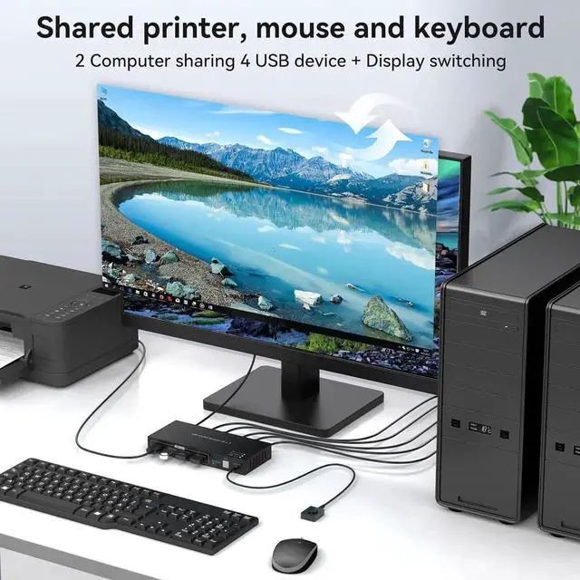 Alt view image 3 of 7 - 2 Port Displayport KVM Switch Support 8K60Hz 4K120Hz, USB 3.0 DP1.4 KVM Switch for 2 Computers Share 1 Monitor with 4 Port USB 3.0 Hub Includes Desktop Control and 2xUSB Cables