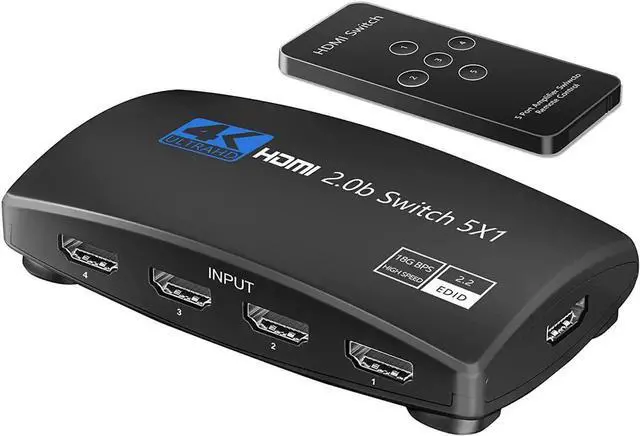 Main image of HDMI Switch, WISDUM HDMI Switcher 5 Port HDMI Switch Box with Remote 5 in 1 Out 4K 60hz HDMI Selector, Support UHD HDMI 2.0b, Compatible with PS5, Apple TV, Xbox, Nintendo