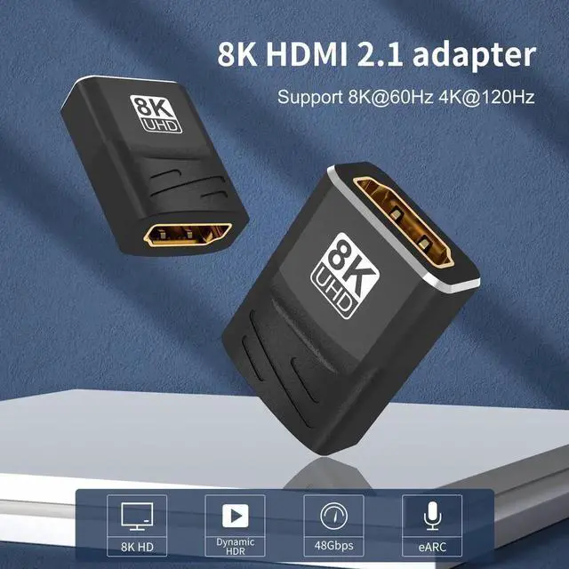 Alt view image 2 of 7 - HDMI Coupler Female to Female, WISDUM 2 Pack 8K HDMI Adapter, HDMI Connector 3D, HDMI 2.1 Extender Compatible with HDTV Roku TV Stick Chromecast Nintendo Switch Xbox One Playstation PS4 Laptop PC