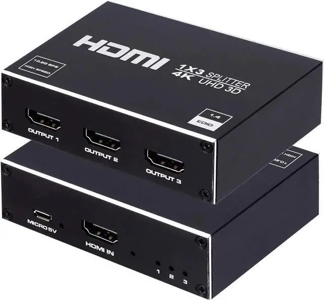 Main image of WISDUM 1x3 HDMI Splitter,1 in 3 Out HDMI Splitter Audio Video Distributor Box Support 3D & 4K x 2K Compatible for HDTV, STB, DVD, PS3, Projector Etc