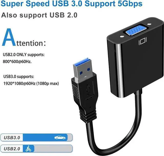 Alt view image 4 of 7 - WISDUM USB to VGA Adapter for Monitor MacBook,VGA to USB 3.0/2.0 Converter 1080P Multi-Display Video Cable for Laptop Desktop PC to Monitors, Projector, TV. (Not Support Chromebook)