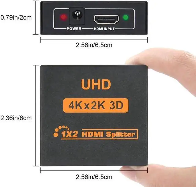Alt view image 3 of 7 - WISDUM HDMI Splitter 1 in 2 Out 2 Port 1x2 Full HD 1080P 3D HDMI 1.4 Splitter with Switcher Converter Support 4KX2K 3D Digital Audio Format-Black(2 Port HDMI Splitter 4K)