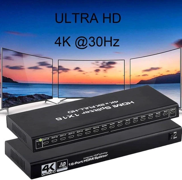 Alt view image 5 of 7 - WISDUMHDMI Splitter 1 in 16 Out 16 Port 1x16 Full HD 1080P HDMI 1.4 Splitter with Switcher Converter Support 4KX2K 3D Digital Audio Format-Black(16 Port HDMI Splitter 4K)