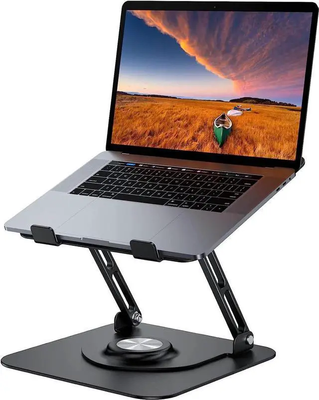 Main image of WISDUM Adjustable Laptop Stand with 360° Rotating Heavy Base, Ergonomic Laptop Riser for Desk, Stable Laptop Holder for Collaborative Working, Suit for 10-15.6" PC Computer, Dual Shaft, Black