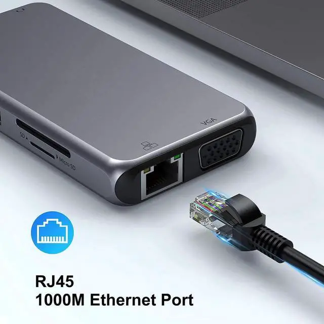 Alt view image 6 of 7 - WUSDUM USB C Hub Type C Multiport Adapter for MacBook Pro/Air,10 in 1 Mac Dongle with HDMI, Ethernet, VGA, PD Port, 3 USB 3.0, SD/TF Card Reader and Mic/Audio for Windows Type C Laptops