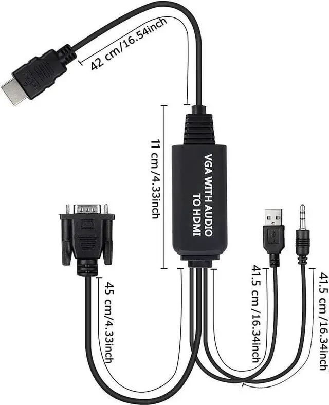 Alt view image 4 of 7 - WISDUM VGA to HDMI Cable 4ft ,VGA to HDMI Adapter Cable with Audio for Connecting Old PC, Laptop with a VGA Output to New Monitor, Display, HDTV with HDMI Input (Male to Male)
