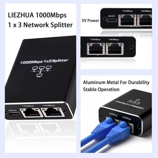 Alt view image 2 of 7 - Upgrade Ethernet Splitter 1 to 3 High Speed 1000Mbps, LAN Splitter with USB Power Cable, RJ45 Splitter for Cat5/5e/6/7/8 Cable Gigabit Internet Splitter [3 Devices Simultaneously Networking]