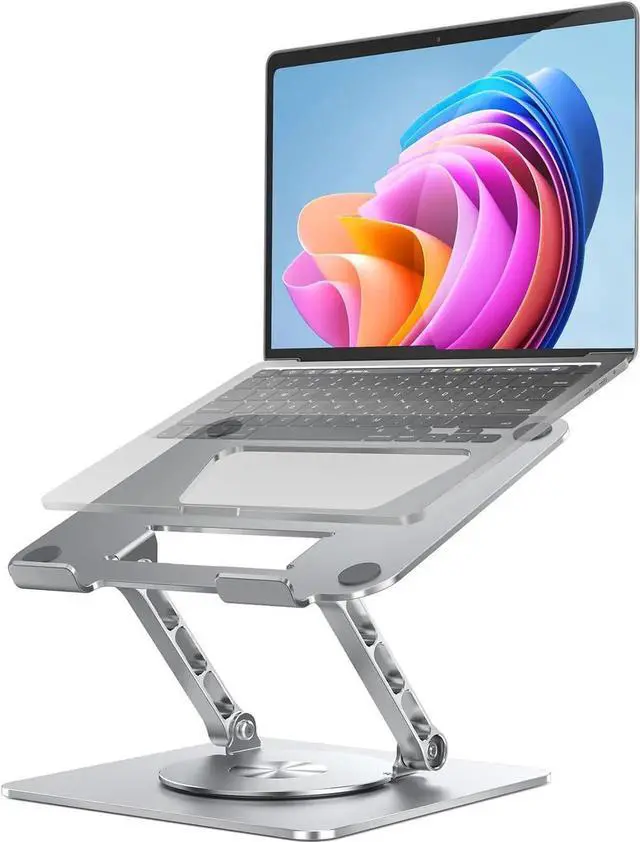 Main image of WISDUM Ultra-Stable Swivel Laptop Stand for Desk,Adjustable Height Aluminum Computer Stand with 360 Rotating Base Compatible with MacBook Air/Pro and All 10-17.3 Laptops for Office Home - Silver