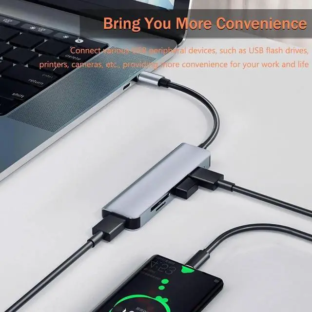 Alt view image 6 of 7 - 5-in-1 USB Hub with SD/Micro SD Card Reader Ports and Three USB Ports,SD Card hub for Laptop, PC, MacBook Pro, iPad Pro, and More, with USB-C and USB-A Interfaces