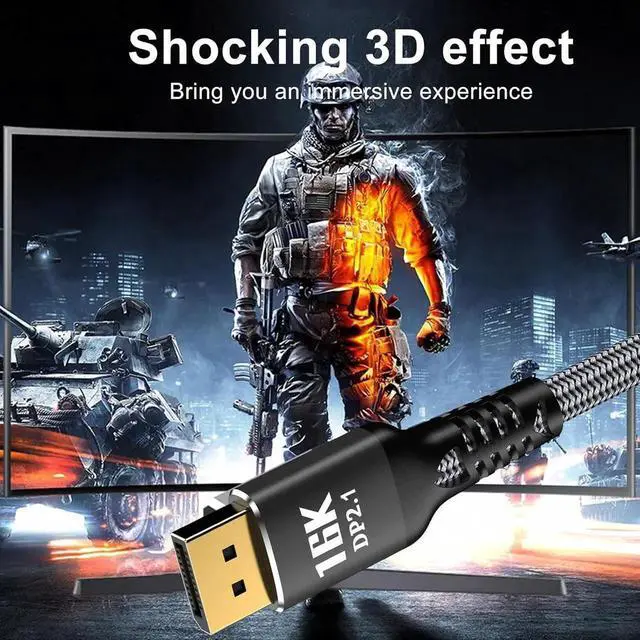 Alt view image 4 of 7 - WISDUM DisplayPort 2.1 Cable 3.FT, 16K Display Port 2.1 2.0 Cable [16K 60Hz, 8K 120Hz, 4K 240Hz 165Hz 144Hz, 80Gbps HDR10 HDCP DSC 1.2a] Braided DP 2.1 Cord for FreeSync G-Sync Gaming Monitor