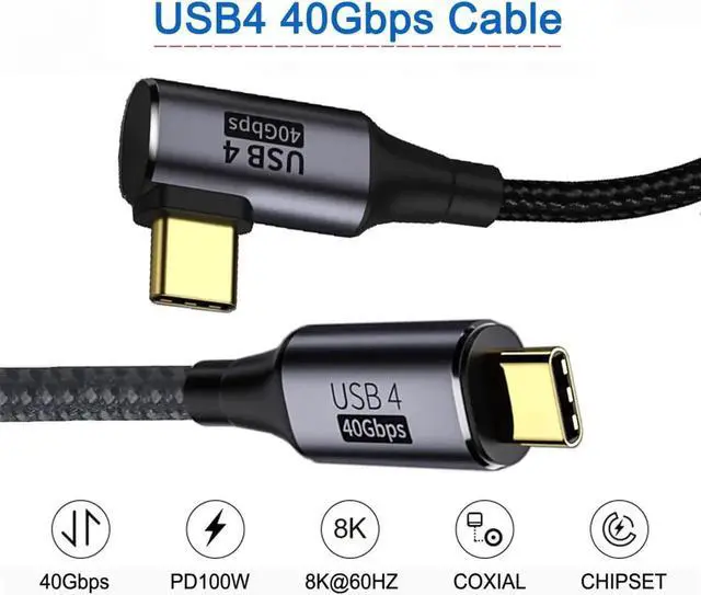 Alt view image 2 of 7 - WISDUM USB4 Cable with 90 Degree Right Angle, 40Gbps,100W Fast Charging,Compatible with Thunderbolt 4 3 and Type-c,8K @60Hz,for USB C Laptop, Smartphone, External SSD,Docking Station 1.5Ft(2 Pack)