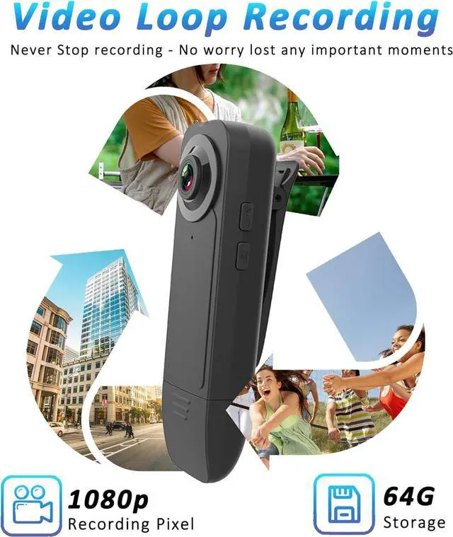 Alt view image 3 of 6 - Mini Body Camera with Audio & Video Recording - Small POV Cam 1080P with 64G Card - Wearable Personal Portable Cameras Recorder DV - Night Version Camcorder for Security Work Records Guard Traveling