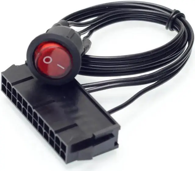 Alt view image 4 of 7 - ATX/EPS 24pin Power supply Jump Start cable with ON / OFF button switch Mining Power adapter reset switch lines