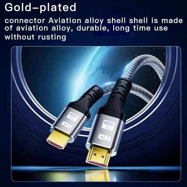 Alt view image 2 of 6 - 8K HDMI to HDMI Cable, Certified Ultra High Speed HDMI Cable 4K@240Hz, 8K@60Hz, HDMI 2.1, 6 Feet, 48Gbps, Aluminum Shell, Nylon Braided