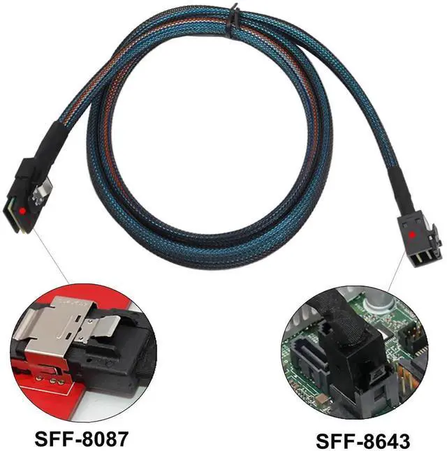 Alt view image 3 of 6 - Internal Mini SAS HD Cable - SFF-8643 to SFF-8087, 3.3ft (1M), Compatible with RAID or PCI Express Controller 1.5 ft