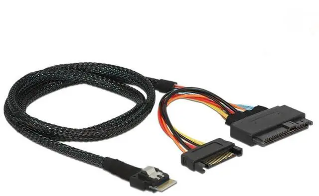 Alt view image 5 of 7 - PCIe 4.0 SFF-8654 to SFF-8639 Cable with SATA Power for U.2 SFF-8639 NVME SSD Motherboard Internal Expansion 1.64FT/0.5M