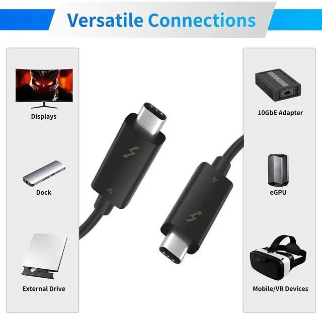 Alt view image 2 of 7 - 40Gbps Thunderbolt 4 Cable 3.3ft, Supports 8K Display/ 100W Charging USB C to USB C Cable 01M, for USB4 Thunderbolt 3 MacBooks iPad Pro/Air Hub Docking SSD Enclosure 1.5 ft