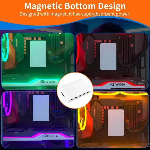 Alt view image 6 of 6 - ARGB Fan Hub, 10-Port 4 Pin PC Fan Controller, 5V-3Pin, Magnetic Suction, SATA Power Input, Rf Remote & Chassis Key Control, Support 10 ARGB PWM Fans Splitter, White