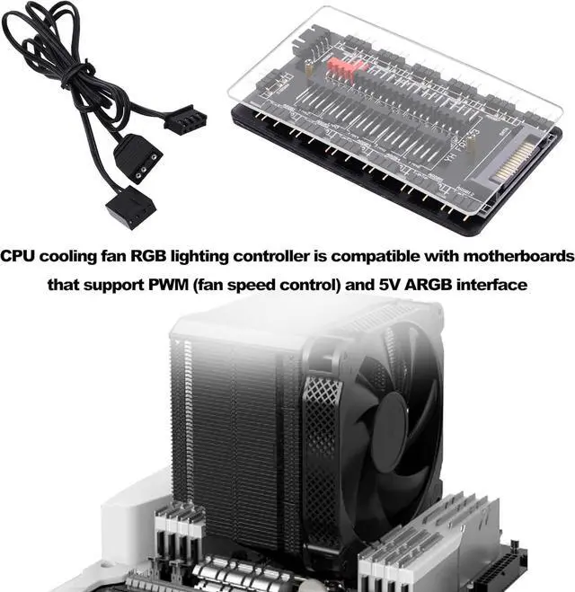 Alt view image 6 of 6 - 5V 3Pin ARGB Fan Hub & 4 Pin PWM Splitter 2 in 1 Case Fan Hub 10 Way Sync CPU Cooling Fan RGB Lighting Controller SATA Powered for Extended Motherboard Interface