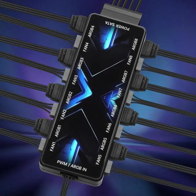 Alt view image 4 of 7 - ARGB PWM Controller Hub 12V 4Pin PWM & 5V 3Pin ARGB with SATA Power 2-in-1 Hub 8 Way PC Case Fan Controller for LEDs, Computer