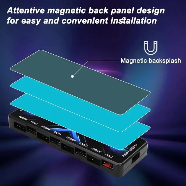 Alt view image 3 of 7 - ARGB PWM Controller Hub 12V 4Pin PWM & 5V 3Pin ARGB with SATA Power 2-in-1 Hub 8 Way PC Case Fan Controller for LEDs, Computer