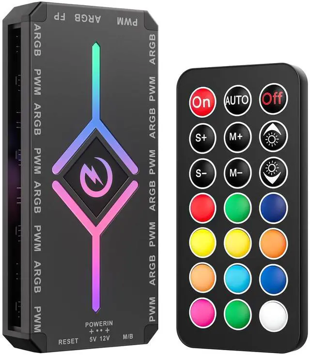 Main image of ARGB & PWM Fan Hub Controller, 9-Port Magnetic PC Fan Hub with RGB Remote Control and SATA Power Input, Integrated RGB Self-Lighting Hub Support 9 PWM Case Fans Splitter & ARGB Lighting Device