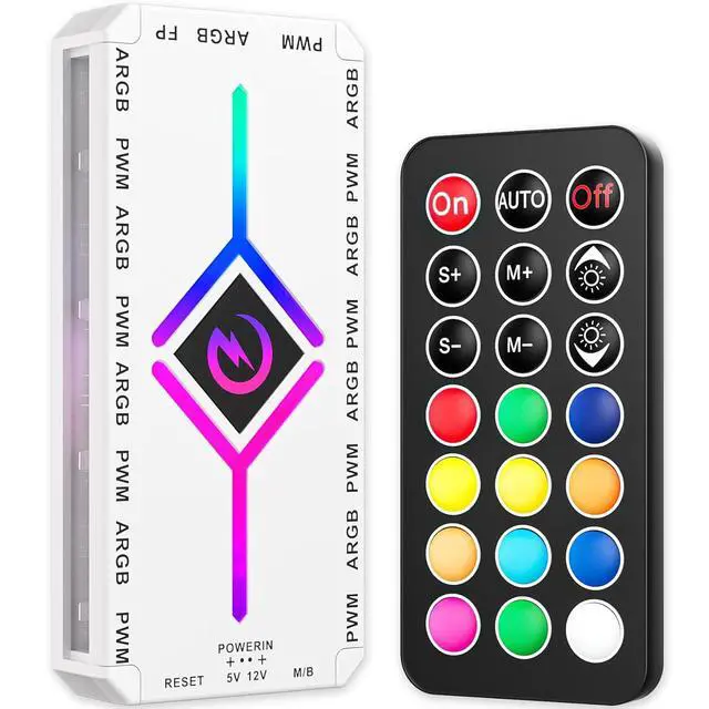 Main image of ARGB & PWM Fan Hub Controller, 9-Port Magnetic PC Fan Hub with RGB Remote Control and SATA Power Input, Integrated RGB Self-Lighting Hub Support 9 PWM Case Fans Splitter & ARGB Lighting Device White