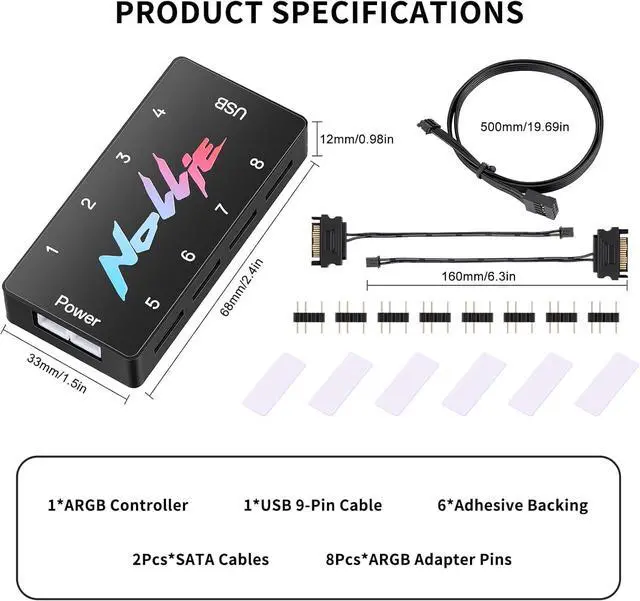 Alt view image 4 of 5 - 5V 3PIN ARGB Controller - SATA Powered ARGB Controller PC Lighting Hub, 8 Way Addressable ARGB Splitter Support SignalRGB OpenRGB