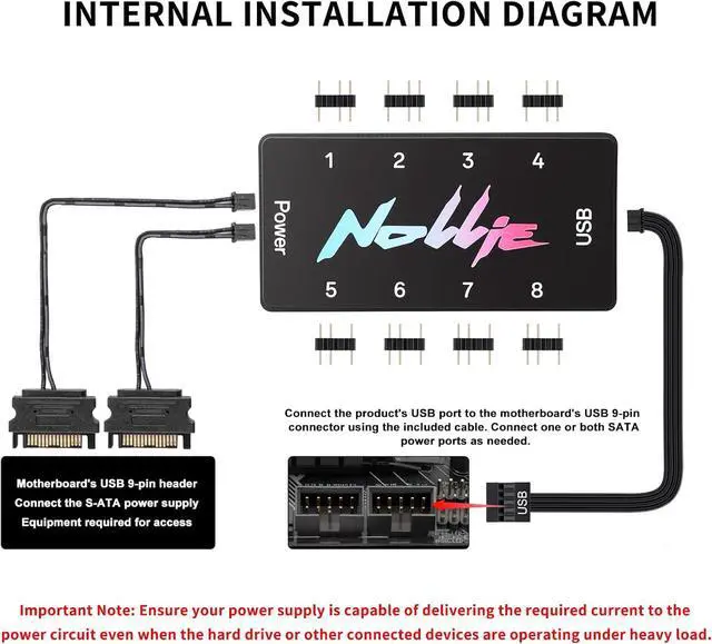 Alt view image 3 of 5 - 5V 3PIN ARGB Controller - SATA Powered ARGB Controller PC Lighting Hub, 8 Way Addressable ARGB Splitter Support SignalRGB OpenRGB