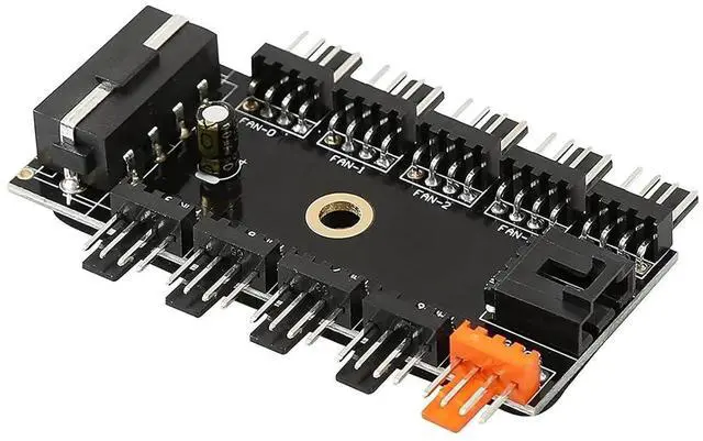 Alt view image 5 of 6 - Chassis Fan Hub CPU Cooling HUB 10 Port 12V 4 Pin Fan PWM Fan Hub SATA Molex Controller Power Supply Speed Adapter Mining(4PIN) SATA