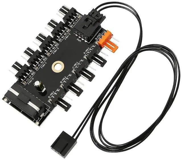 Alt view image 6 of 6 - Chassis Fan Hub CPU Cooling HUB 10 Port 12V 4 Pin Fan PWM Fan Hub SATA Molex Controller Power Supply Speed Adapter Mining(4PIN) SATA