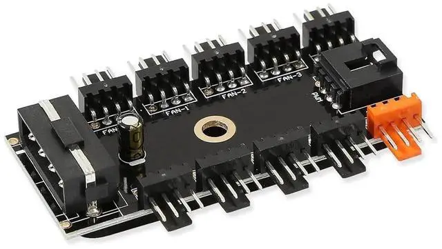 Alt view image 2 of 6 - Chassis Fan Hub CPU Cooling HUB 10 Port 12V 4 Pin Fan PWM Fan Hub SATA Molex Controller Power Supply Speed Adapter Mining(4PIN) SATA