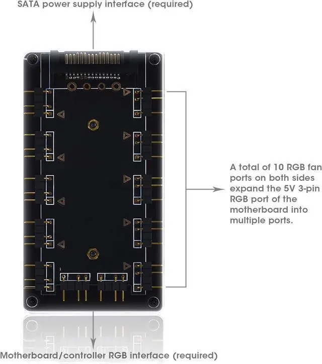 Alt view image 4 of 4 - RGB Fan Hub Splitter 10 in 1 Interface Extension Effective Cable Management for brandA brandM Aura Motherboard Fans