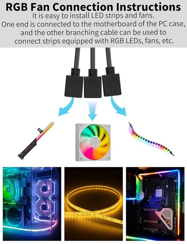 Alt view image 3 of 6 - 5V 3Pin ARGB Splitter Cable 1 Female to 4 Female 3 Pins Extension Connector Cord Wire for PC Case Fan LED Light Strips 30cm Length,53ARGB 1Pcs