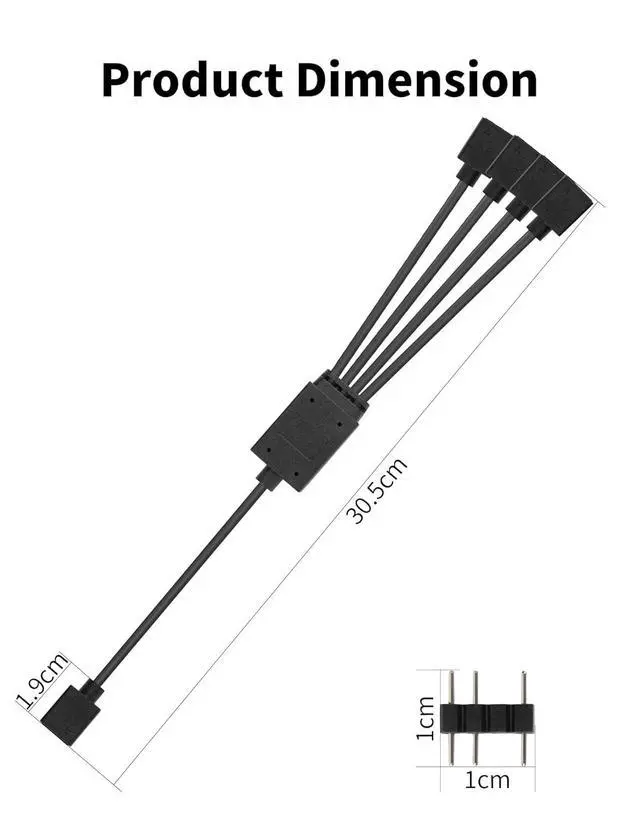 Alt view image 2 of 6 - 5V 3Pin ARGB Splitter Cable 1 Female to 4 Female 3 Pins Extension Connector Cord Wire for PC Case Fan LED Light Strips 30cm Length,53ARGB 1Pcs