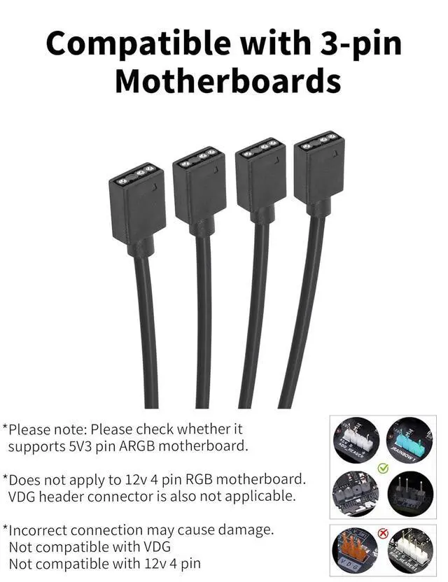 Alt view image 4 of 6 - 5V 3Pin ARGB Splitter Cable 1 Female to 4 Female 3 Pins Extension Connector Cord Wire for PC Case Fan LED Light Strips 30cm Length,53ARGB 1Pcs