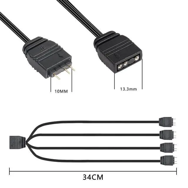 Alt view image 5 of 6 - 5V 3 Pin ARGB Splitter Cable 1-to-4 Male 3 Pin Addressable RGB Splitter Extension Connector for MasterFan/MasterLiquid ARGB Series Support LED Sync Cable with Protective Cap 2 Pack