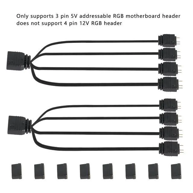 Alt view image 4 of 6 - 5V 3 Pin ARGB Splitter Cable 1-to-4 Male 3 Pin Addressable RGB Splitter Extension Connector for MasterFan/MasterLiquid ARGB Series Support LED Sync Cable with Protective Cap 2 Pack