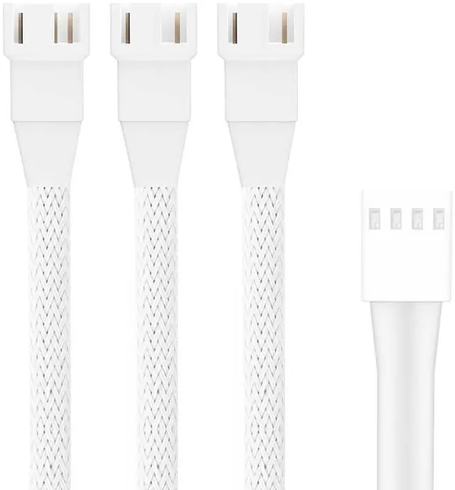 Main image of 2 Pack 10.6inch 4Pin PWM Fan Extension Splitter Cable 1 to 3 Ways - with 3Pin 4Pin Male Connector for Computer Case & CPU Cooling Fans(White)