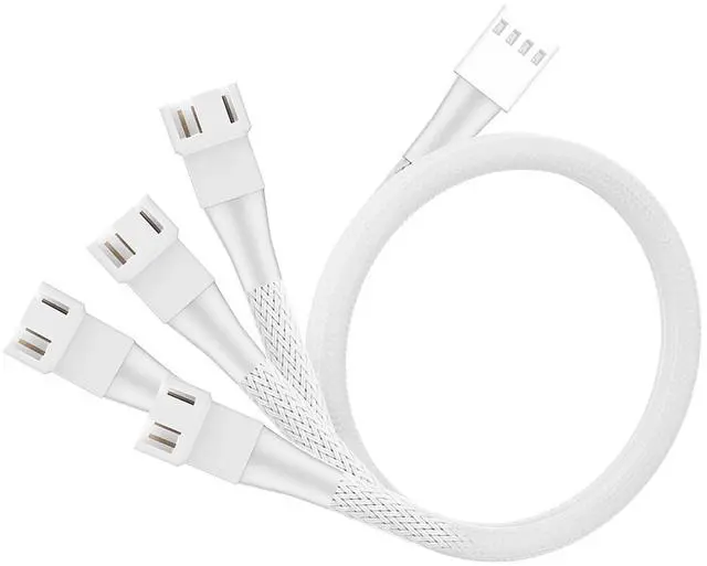 Main image of 4Pin Longer 41cm 16.14" PWM Fan Splitter Cable White - 1 to 4 Ways PC Fan Extension Cable with 3Pin & 4Pin Male for Computer Case Cooling Fans(2-Pack)